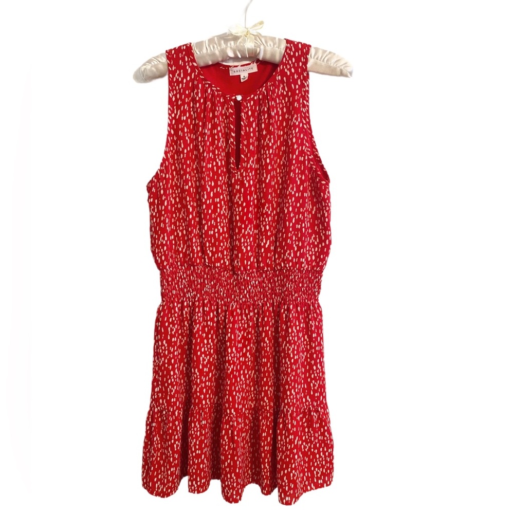 Socialite Red and White Mini Swing Dress Size M